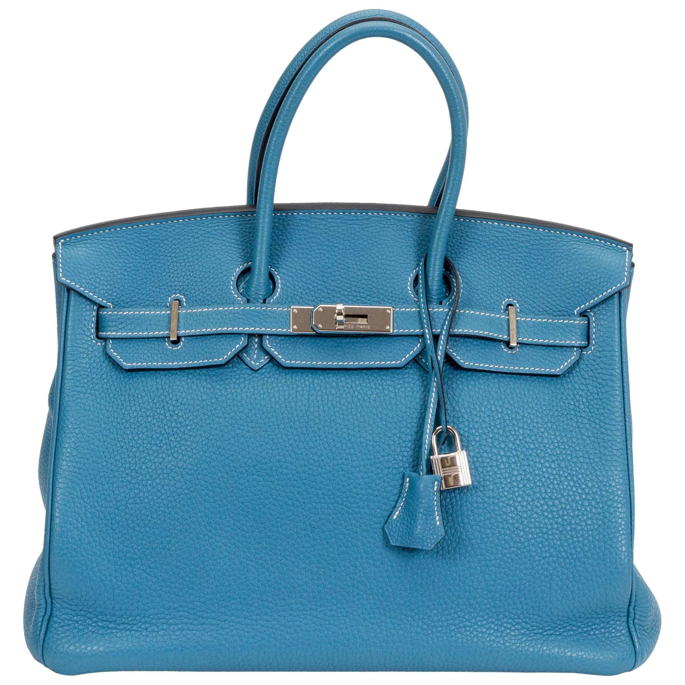  Hermès 35cm Blue Jean Clemence Birkin Bag