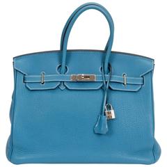  Hermès 35cm Blue Jean Clemence Birkin Bag