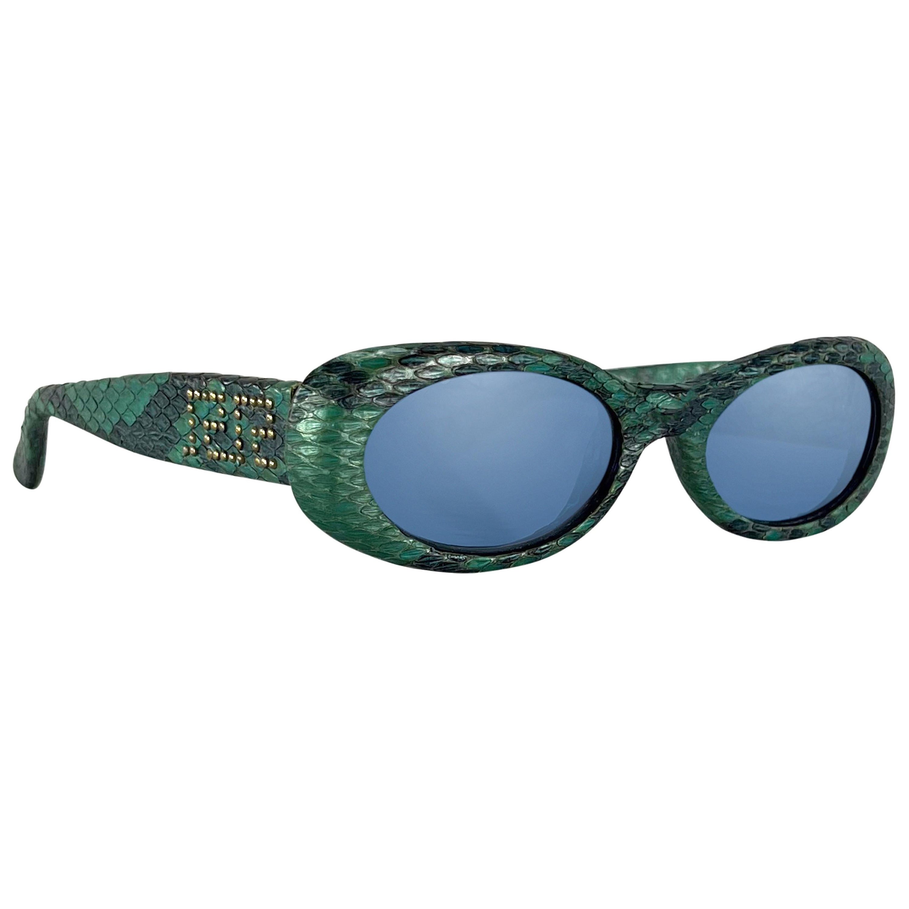 S/S 2000 Gianni Versace by Donatella Blue Genuine Python Oval Sunglasses For Sale