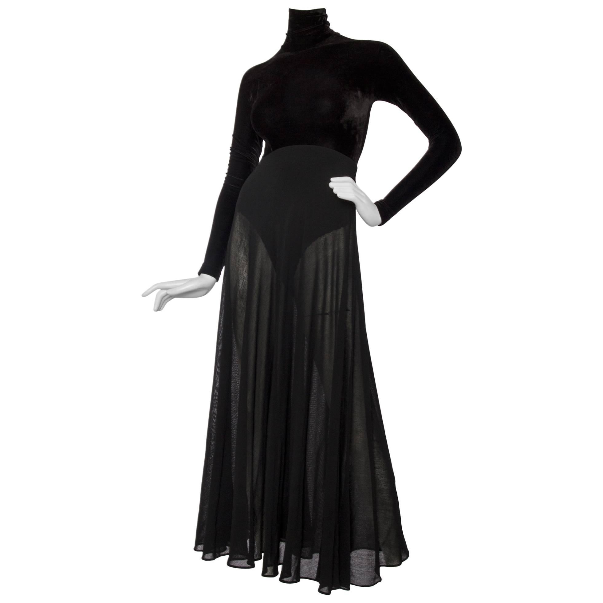 A 1990s Donna Karan Black Velvet Evening Gown 