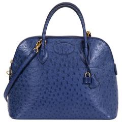 Vintage Hermès Blue 35cm Ostrich Bolide Bag