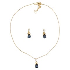 Christian Dior Used 1980s Sapphire Crystal Water Drop Set Necklace Earrings
