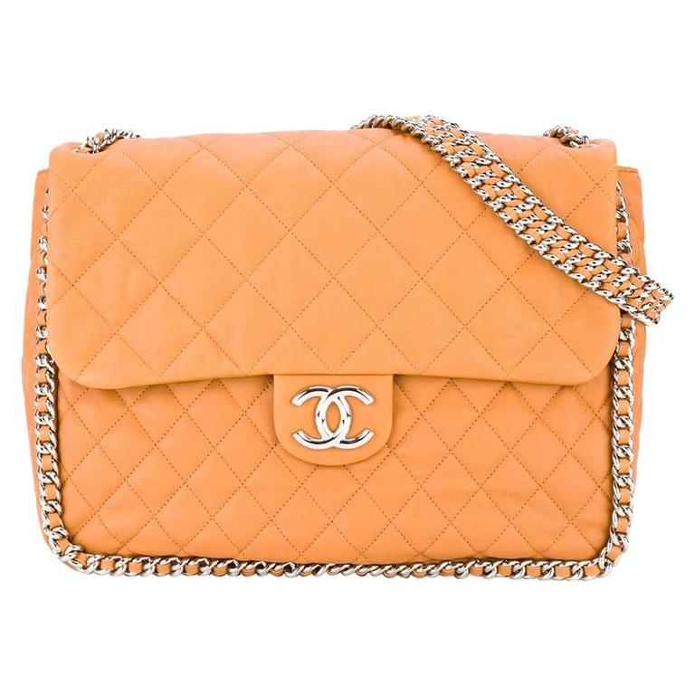 Chanel orange Leather Jumbo Classic Flap Bag at 1stDibs