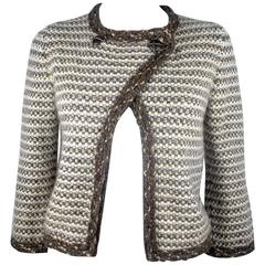 Chanel Jacket - US 4 - 36 - Tweed Brown Gray Coat Trim CC Logo Chain 07A Blazer