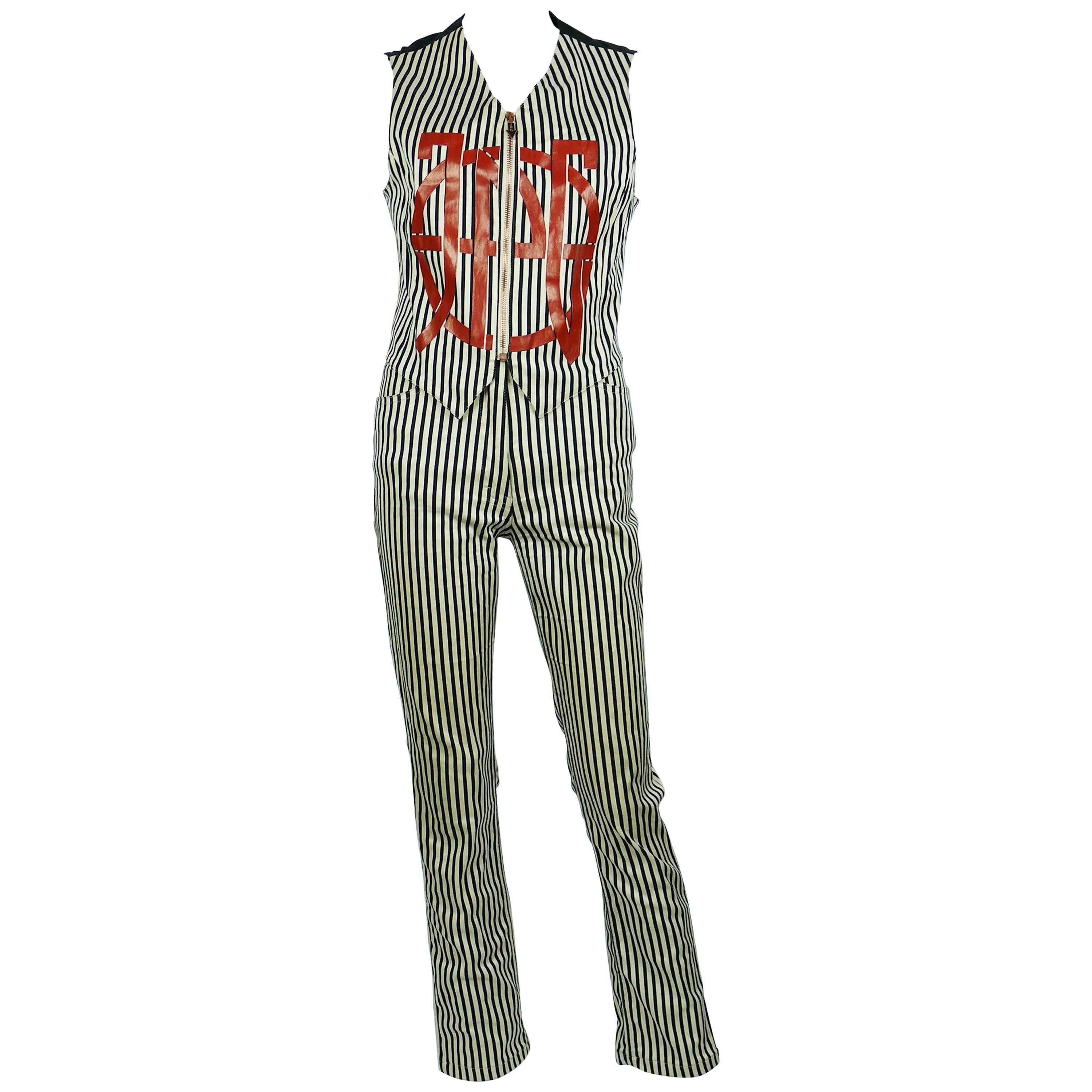 Jean Paul Gaultier Vintage 1990s Striped Vest and Trouser Set