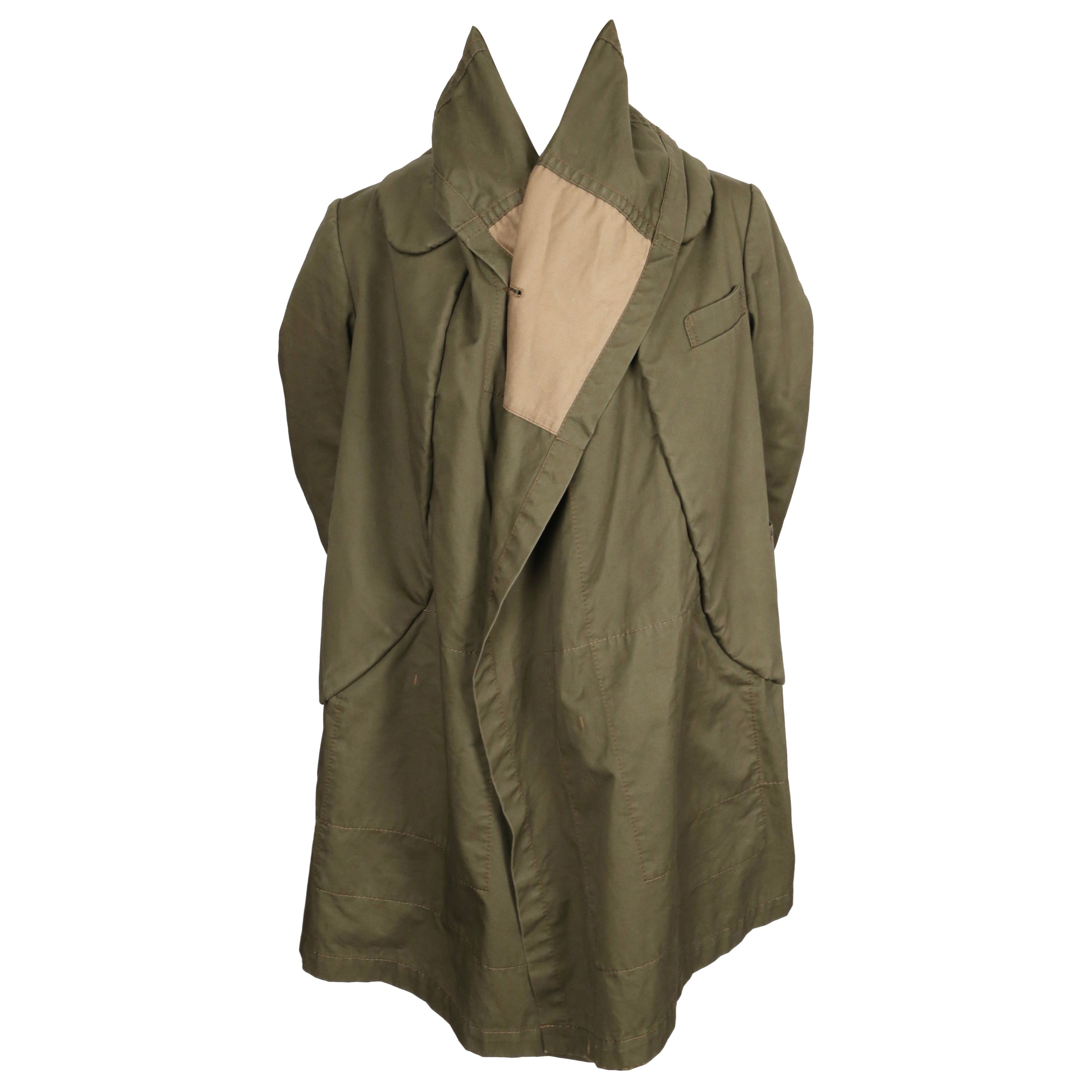 2009 COMME DES GARCONS army green cotton draped runway coat