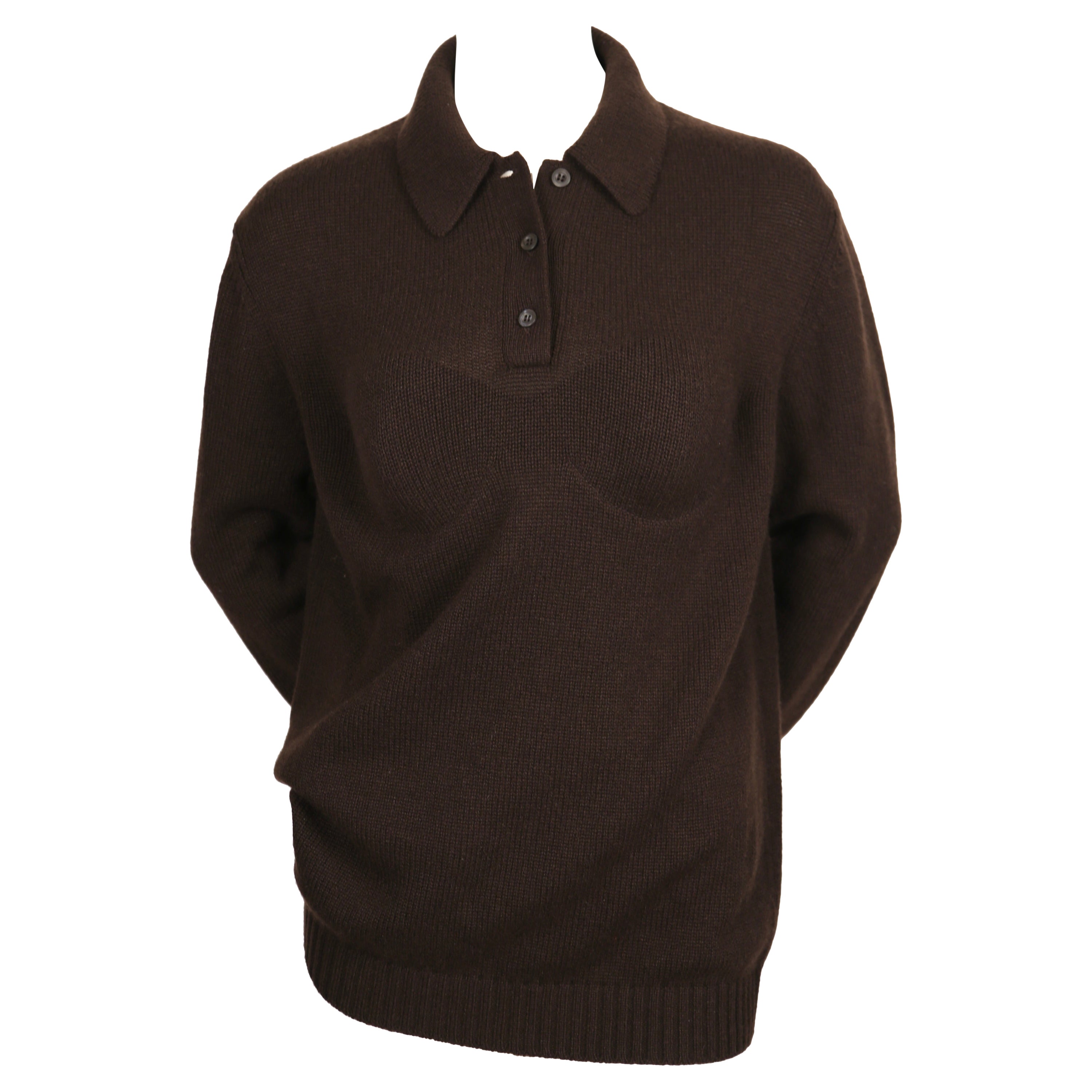 new PRADA spring 2022 brown cashmere polo sweater with integrated bra For Sale
