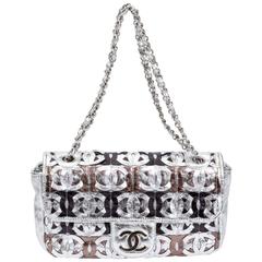 Chanel Silver Metallic Logo Evening Bag