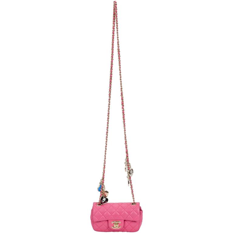 Chanel Limited Edition Valentines Rare Heart Charm Pink Classic Flap at  1stDibs