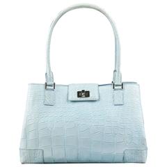 LAMBERTSON TRUEX Light Blue Genuine Alligator Crocodile Satchel Tote Bag Purse 3