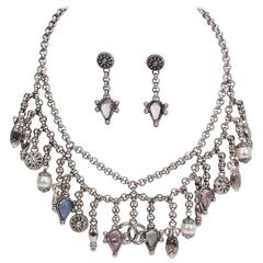 Rare Chanel Silver Gripoix Necklace Earrings Set, 1998