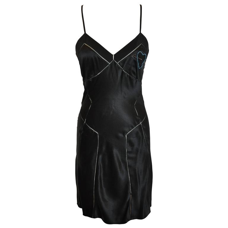 Marc Jacobs A-Line Black Silk Slip Dress Accented with Eyelet Detailing ...