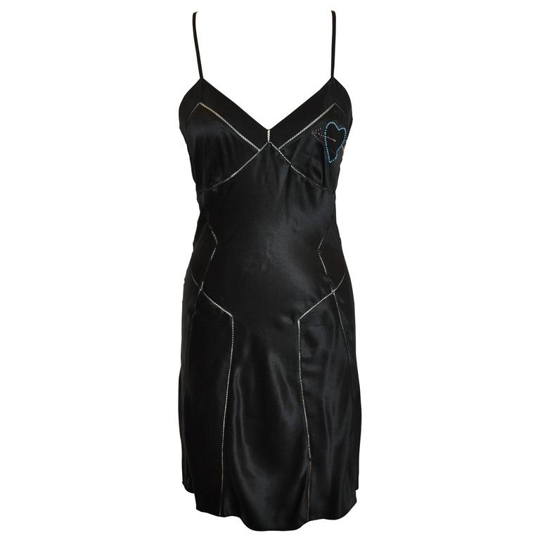 Marc Jacobs A Line Black Silk Slip Dress Accented with Eyelet Detailing