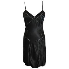 Marc Jacobs A-Line Black Silk Slip Dress Accented with Eyelet Detailing