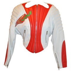Thierry Mugler "Space Age" Red & White Leather Quilted Jacket with Capri