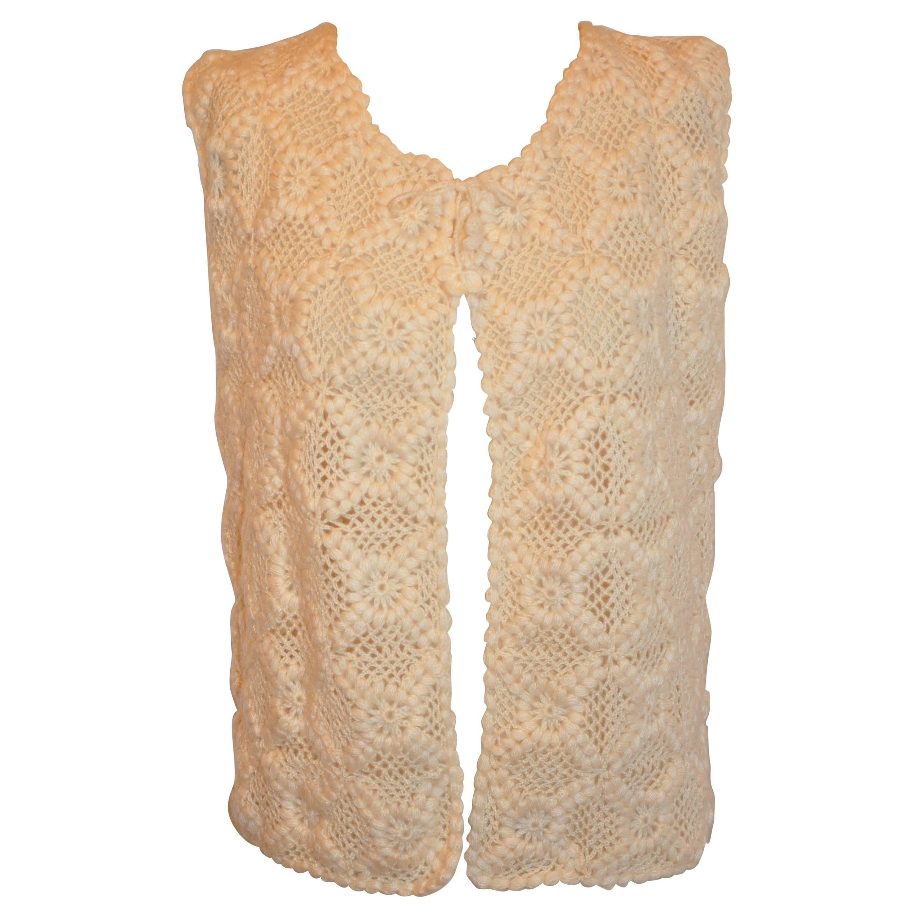 Hand Crochet with Hand Embroidered Detailing Front-Tie Vest