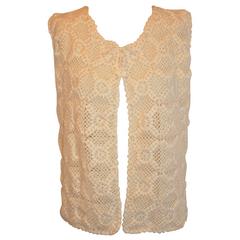 Vintage Hand Crochet with Hand Embroidered Detailing Front-Tie Vest