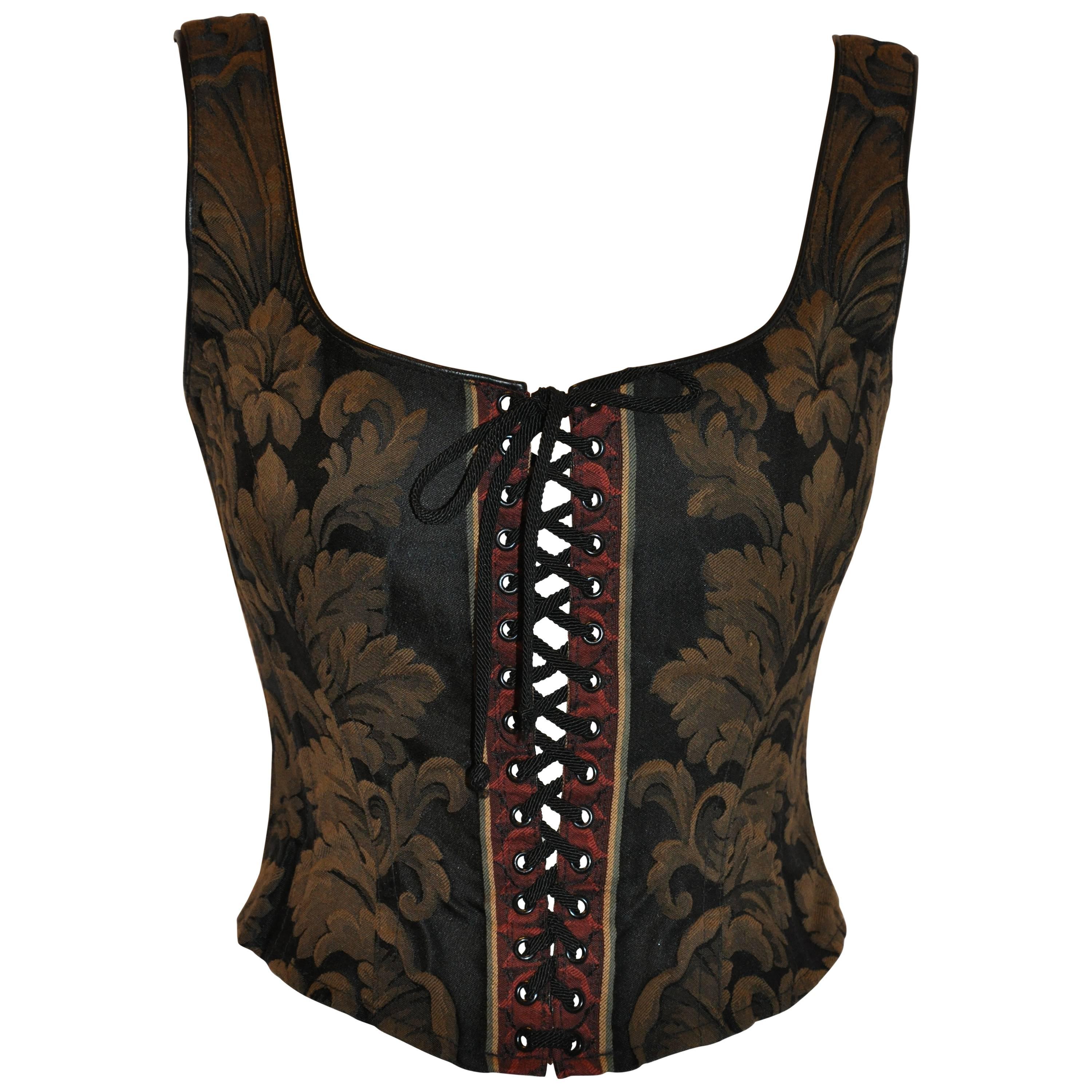 Gigi Clark Lace-Up with Hook & Eye Leather Accent Multi-Color Corset For Sale