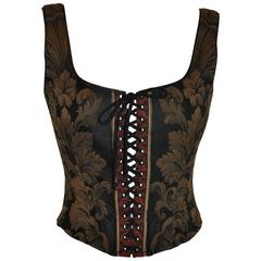 Vintage Gigi Clark Lace-Up with Hook & Eye Leather Accent Multi-Color Corset