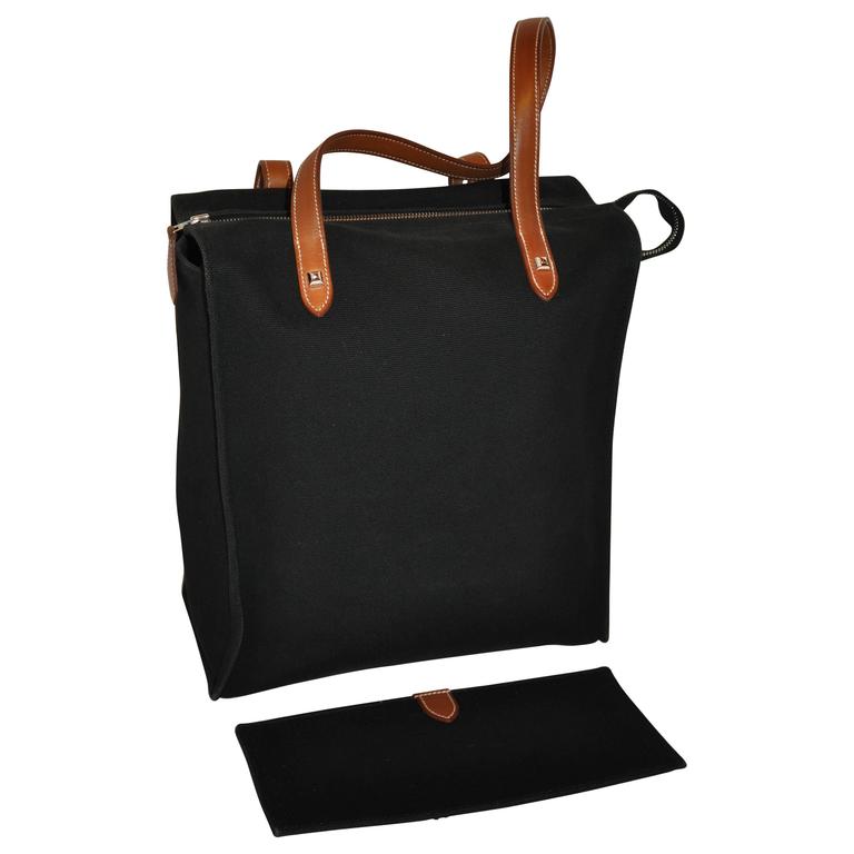 Hermes Black Canvas Travel Tote For Sale at 1stDibs | hermes black canvas  bag