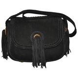 Moschino Midnight Black Lambskin Suede with Tassels Accent Shoulder Bag