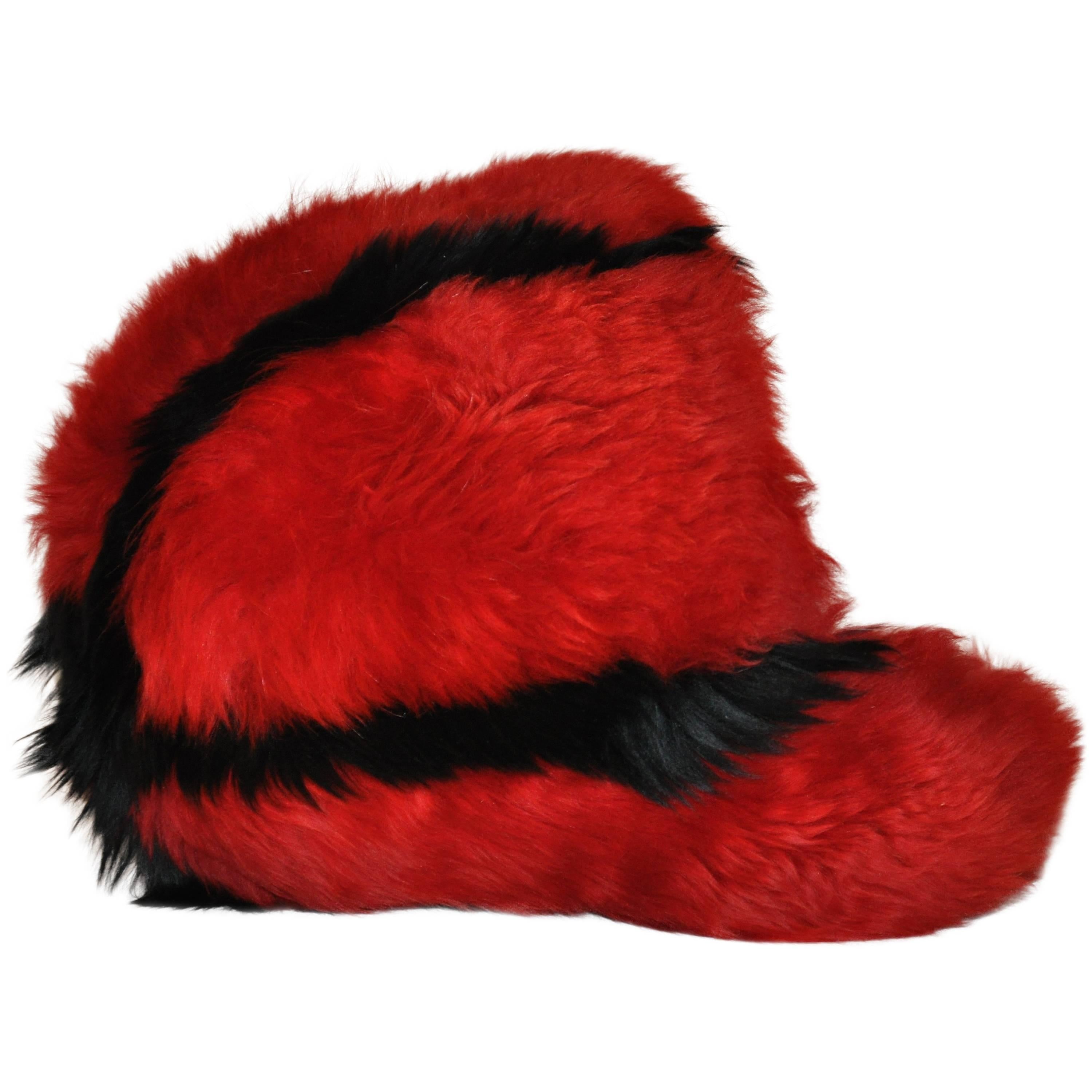 Deep Red with Black Accent Shearling Cap 