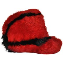 Vintage Deep Red with Black Accent Shearling Cap 