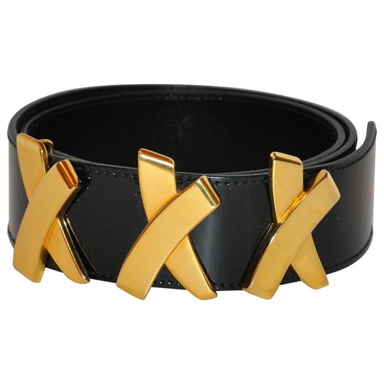 Paloma Piccaso Signature Black Calfskin Patent Leather "Triple X" Belt For Sale