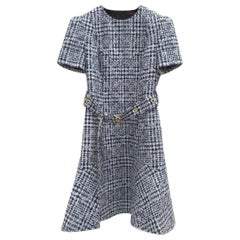 Louis Vuitton Blue Tweed Monogram Belted Dress