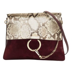 Chloe Burgundy/Beige Python and Suede Medium Faye Shoulder Bag