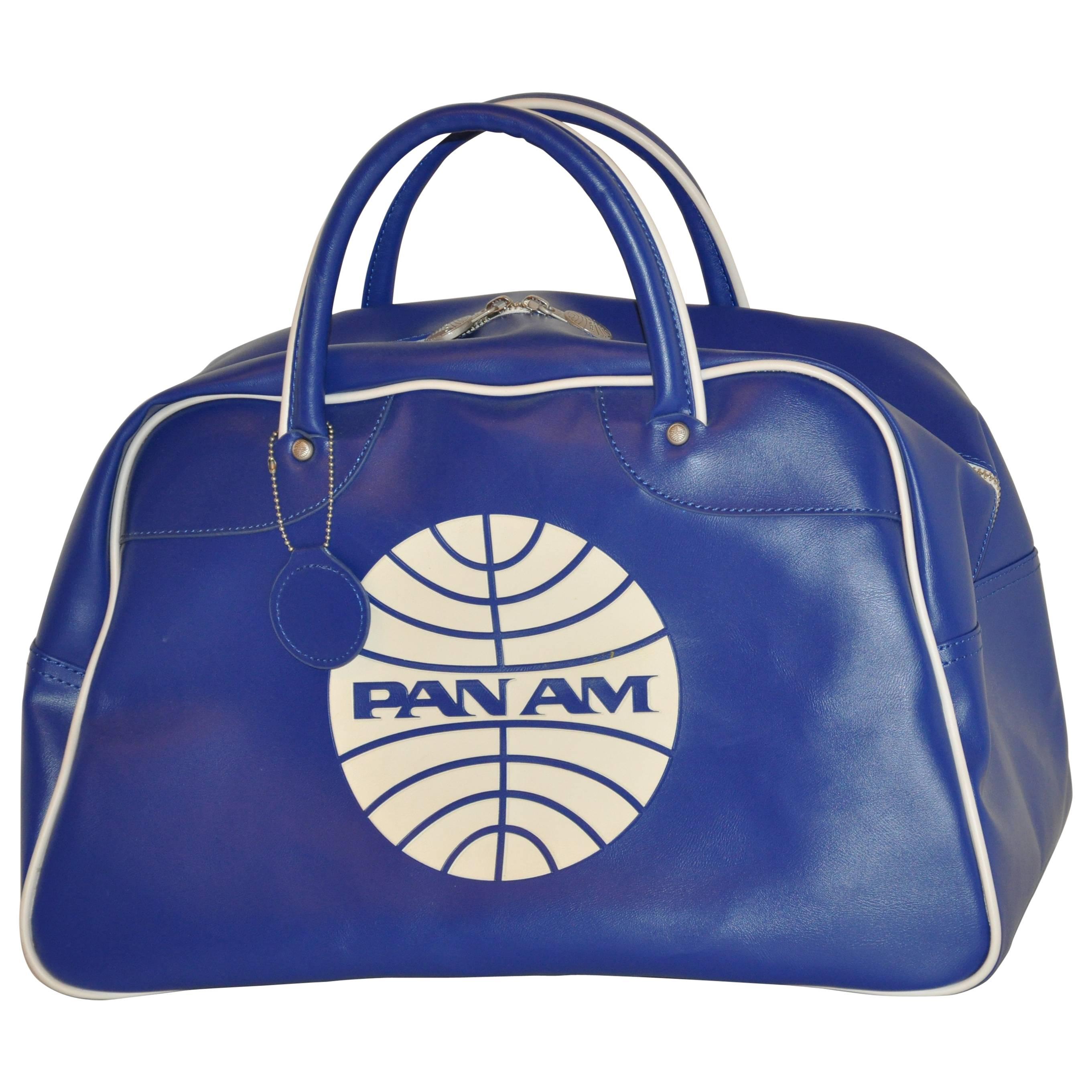 Pan Am Iconic Signature Navy & White Zipper Top Travel Tote