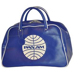 Vintage Pan Am Iconic Signature Navy & White Zipper Top Travel Tote