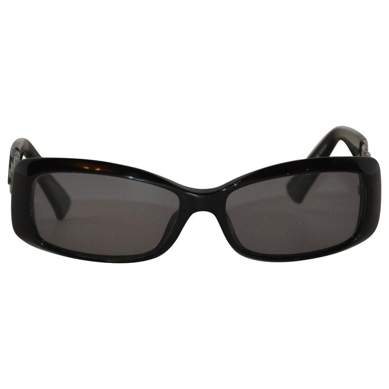 Georgio Armani Thick Black Lucite with Silver Weave Hardware Sunglasses