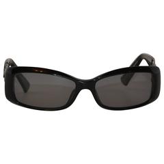 Retro Georgio Armani Thick Black Lucite with Silver "Weave" Hardware Sunglasses