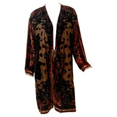 Vintage Textile Artist Marion Clayden 1970's Chocolate Brown Devore Velvet Coat or Dress