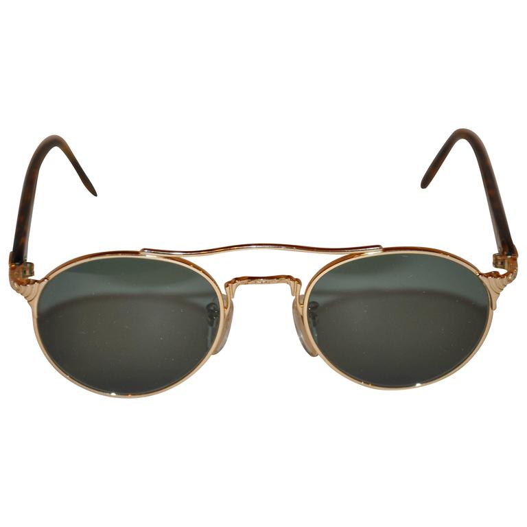 Kansai Yamamoto Detailed Etched Gilded Gold Hardware Sunglasses For ...