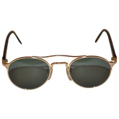 Kansai Yamamoto Detailed Etched Gilded Gold Hardware Sunglasses