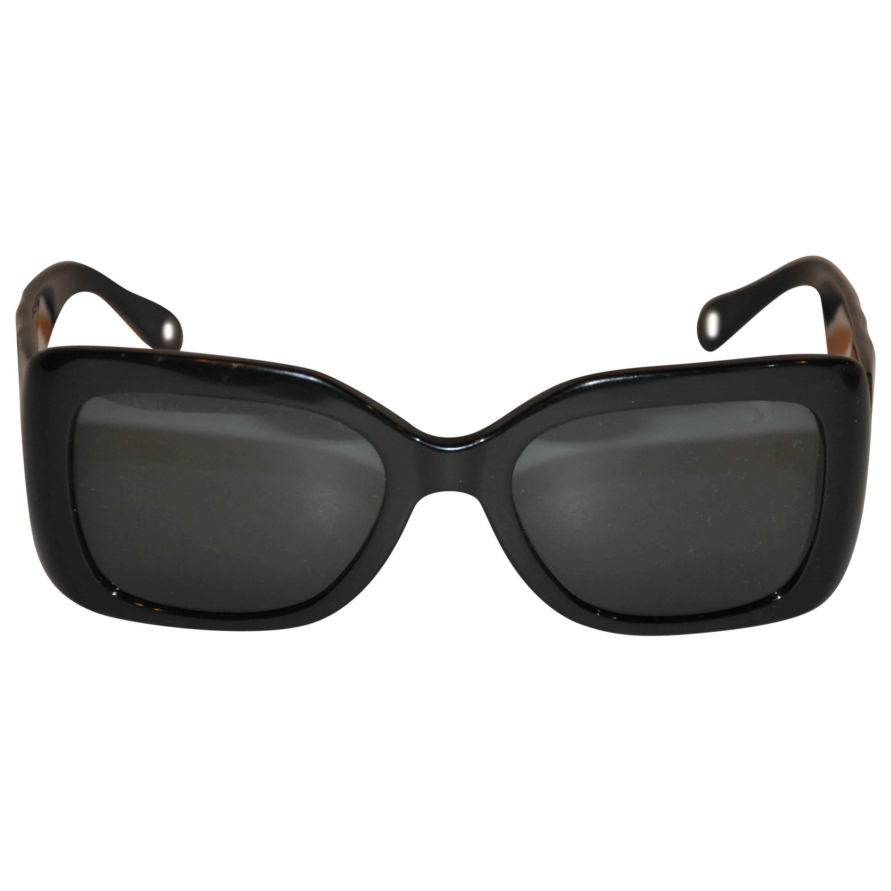 Chanel Thick Black Lucite with "Quilted" Arms Sunglasses