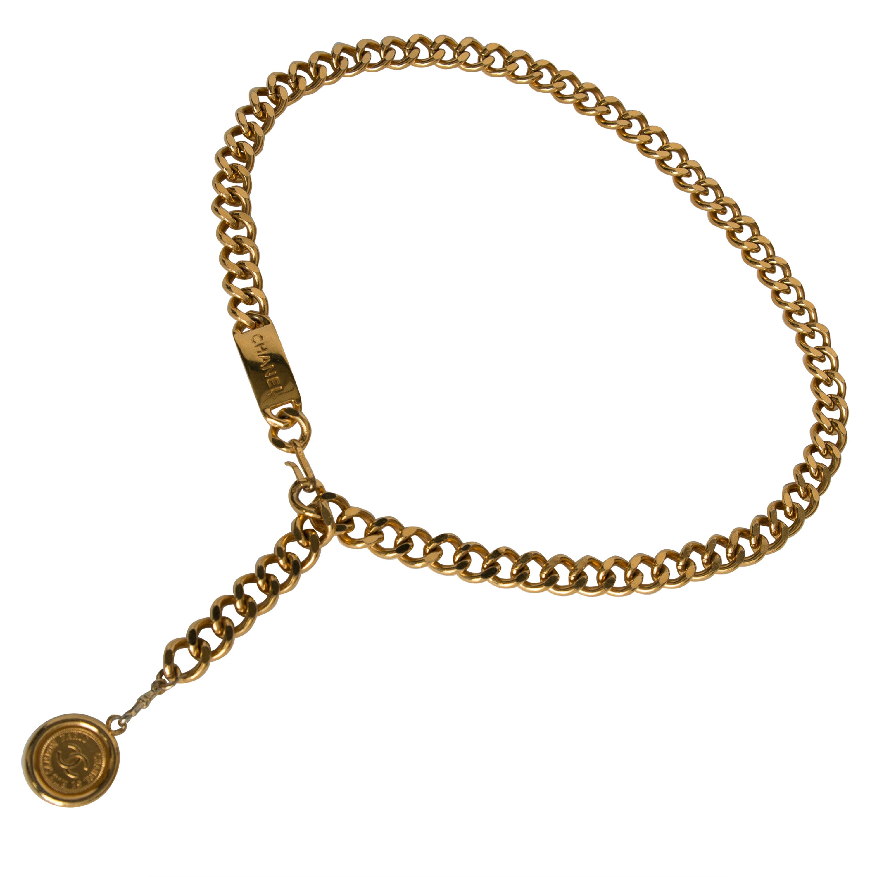 Unusual Chanel By Karl Lagerfeld Goldtone Double Spiral Chain Belt For Sale  at 1stDibs