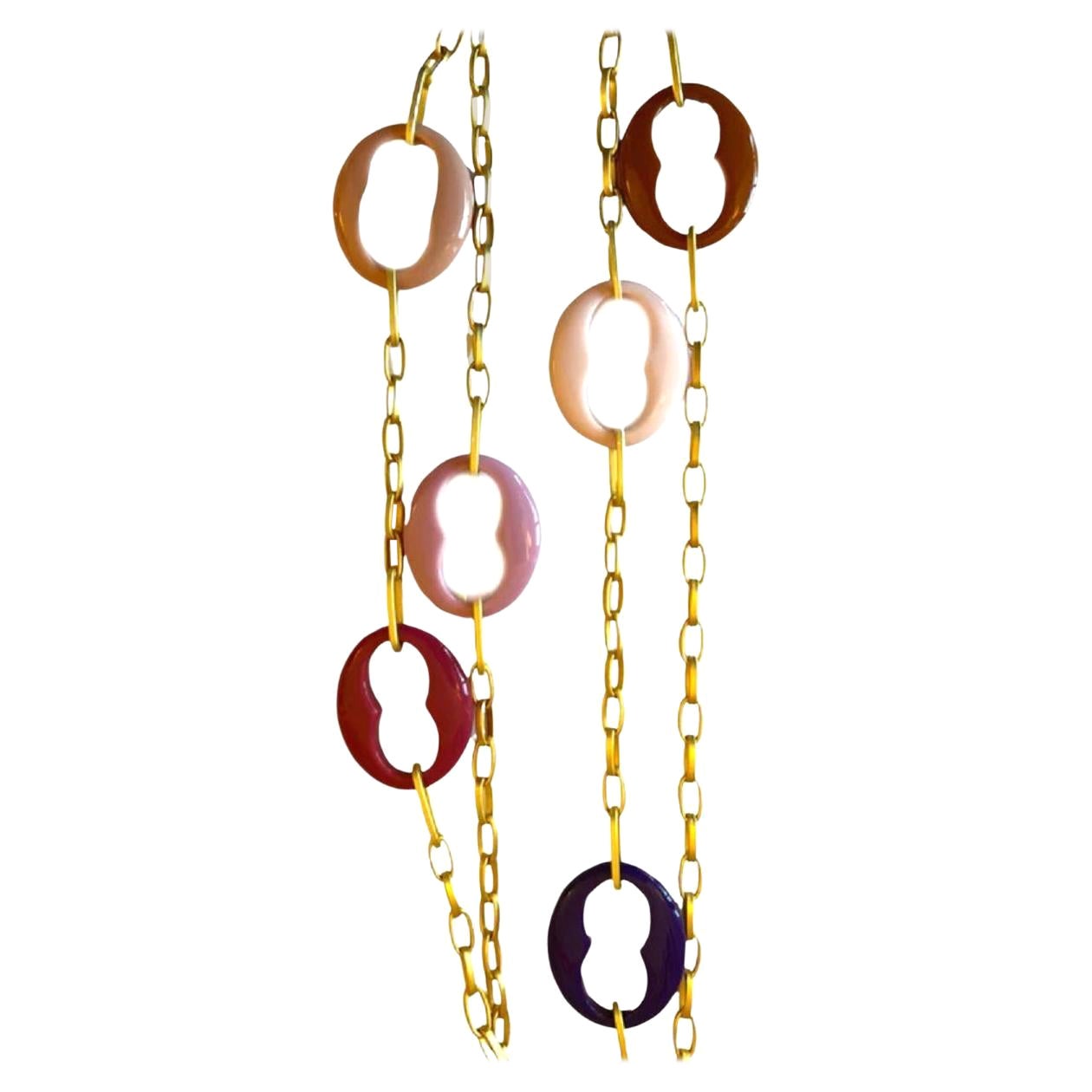 Long double chain necklace with pastel hawser motifs 18kt matte gold Plated 