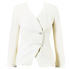 Chanel 00T Cream Cotton Tweed Collarless Two Button Blazer Jacket Size 36