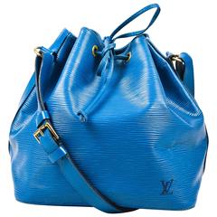 Vintage Louis Vuitton Blue "Epi" Leather Drawstring Petit "Noe" Bucket Bag