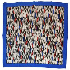 Yves Saint Laurent Multi Black, White, Red & Blaue Silk Crepe di Chine Scarf