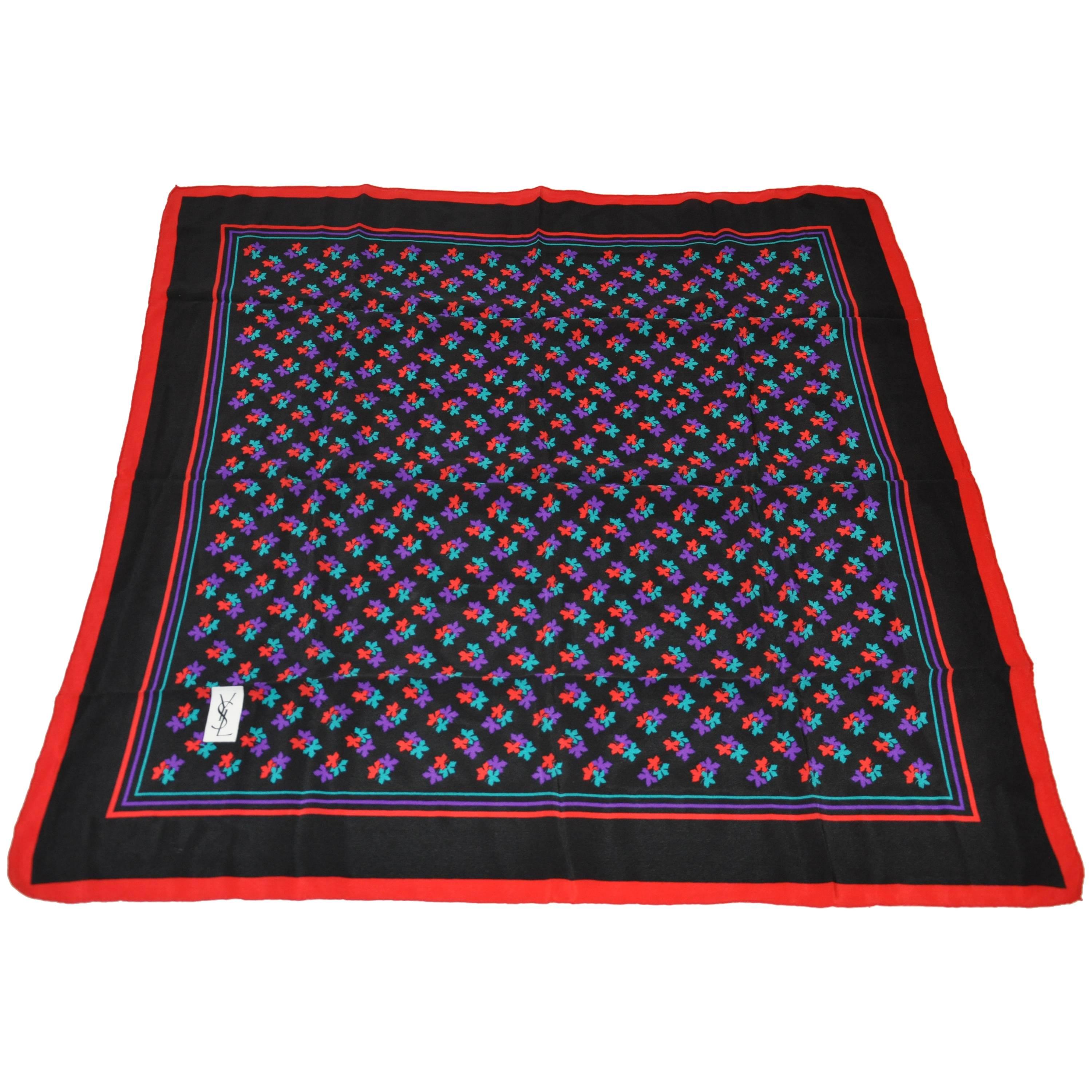 Yves Saint Laurent Bold Multi Red, Purple & Black Silk Scarf For Sale