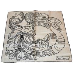 Rare Georgio Sant' Angelo Black & White Silk Scarf