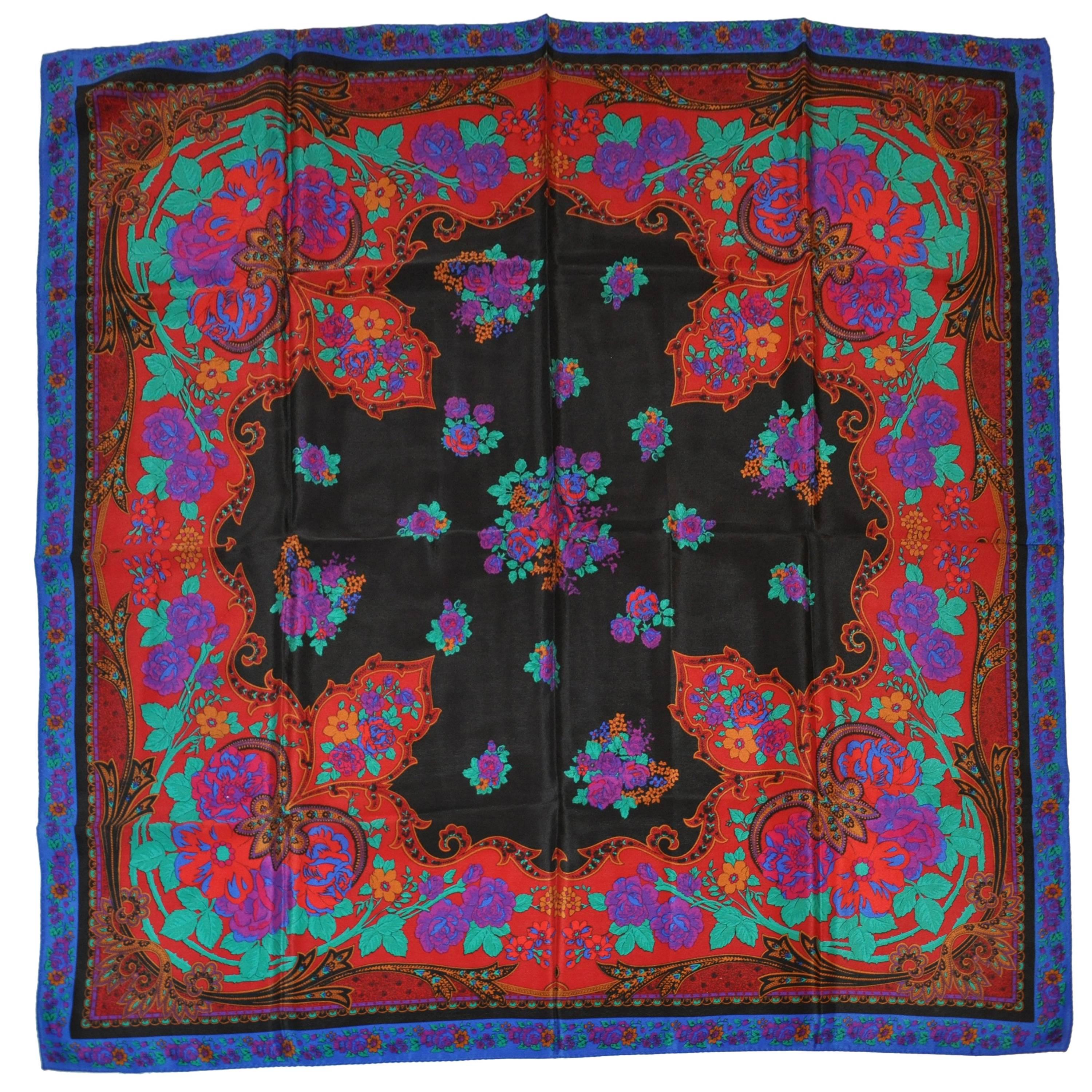 Multi-Color "Floral & Palsey" Silk Scarf For Sale