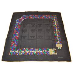 Cartier Charcoal with Multi-Color "Multi-Jewels" Silk Crepe di Chine Scarf