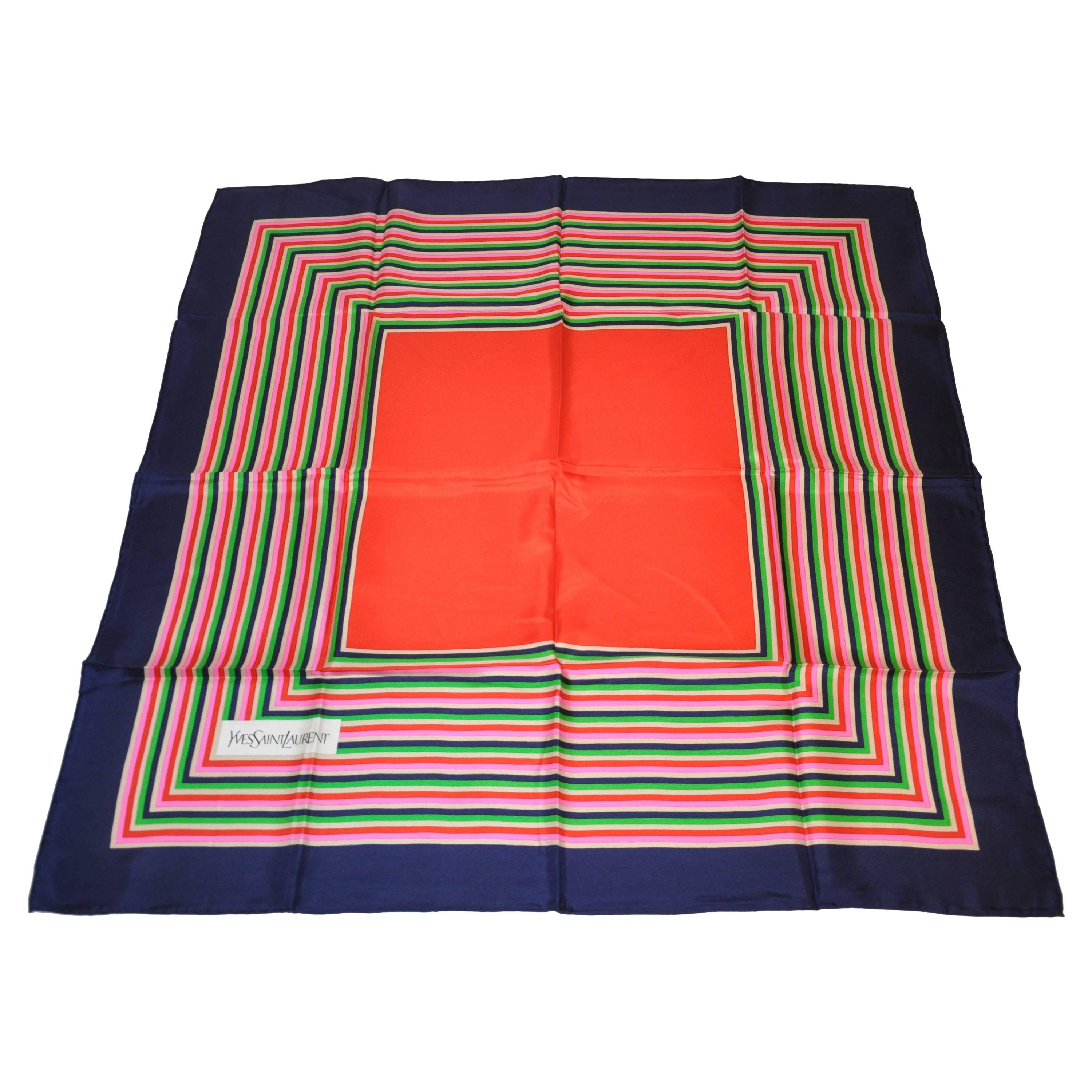 Yves Saint Laurent Multi-Color Stripe Silk Scarf For Sale