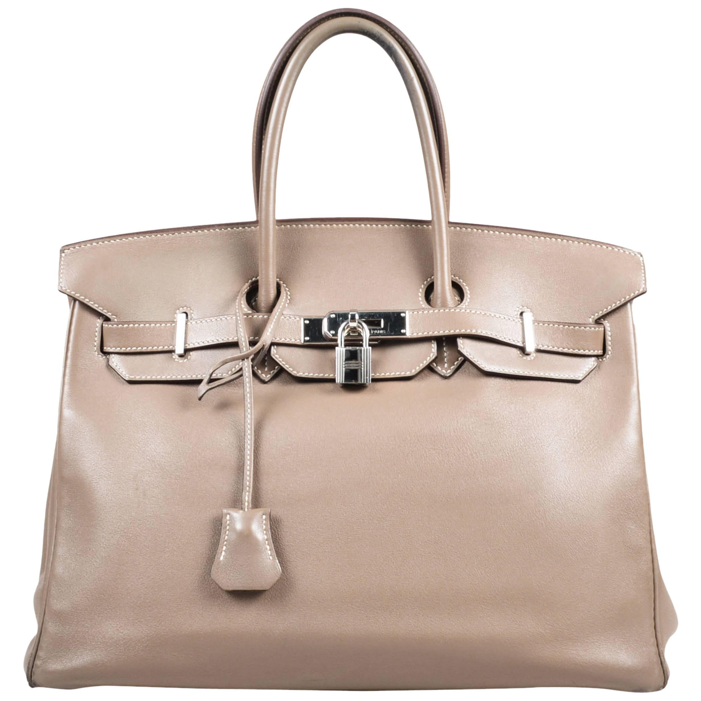 Hermes "Etoupe" Gray Taupe Swift Leather & Palladium Hardware 35 cm Birkin Bag For Sale