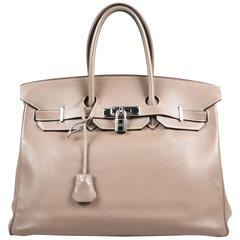 Hermès „Etoupe“ 35 cm Birkin-Tasche aus grauem Swift-Leder und Palladiumbeschlägen